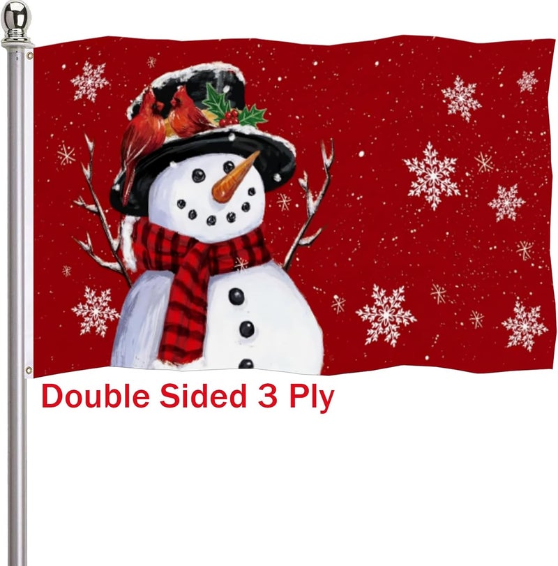 ducuh Christmas Flag 3x5 Outdoor Double Sided 3 Ply-Snow Snowman Snowflake Winter Christmas Flags-Vivid Color Clear Pattern Reinforcement Sewing Durable Polyester with 2 Brass Grommets - Image 1